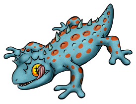 Gekkoid's clairvoyance ties into East Asian folklore which associates Tokay Geckos with good luck. When Crested Geckos drop their tails, they don't grow back, leaving them with just a stub; Gekkoid has a tail, but it's so short that it matches that "frogbutt" look. Gekkoid01