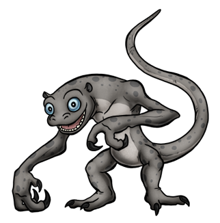 Gogon's design combines attributes of a creepy hairless monkey, a hippo and a reptile. It used to look exactly the same as Rogon, but smaller. I made it bladeless to set them apart. Gogon01