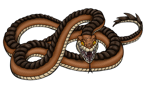 Scuthon's design blends together features of pythons and alligators. Aside from the armour and the tail, Scuthon's head is shaped like a snake's but has crocodilian facial detailing. It can be challenging to embellish a snake monster; go too far and it can lose that quintessential snakeyness and start to look like a dragon or a sea serpent. Scuthon