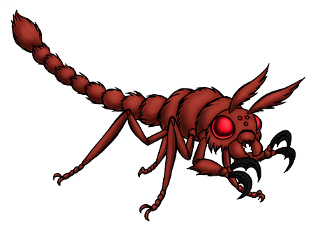 Silkiure's design is meant to invoke sort of a fuzzy wingless damselfly with a face like a mix between a hornet and a robber fly. An earlier concept for it had moth wings but I decided it looked better without them.