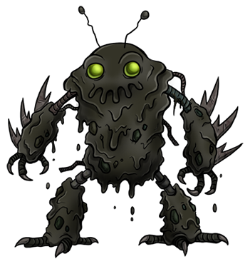 Trashamble is like a mashup of a blob and a fly-man. Two retro scifi monsters for the price of one! Additional inspiration for both it and Littervore came from xenophytophores and oil eating microbes. Trashamble
