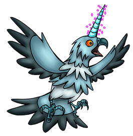 I designed Unibird to look like something that could have come from a medieval bestiary. Its old design was just kind of this generic brown parrotfalcon thing with a horn. I tried sprucing it up a bit to make it a bit more wizardy. Unibird01