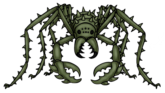 Kraaster already had a pretty solid design, so I was at a loss on how to improve it. The spikes and its hunting behaviour are inspired by predatory katydids of the genus Panacanthus. The spikes along the edge of the pincers are inspired by the Murray River Crayfish. Kraaspine01