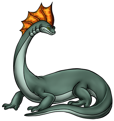 Ladarg is based off an obsolete hypothesis that Brontosaurus lived in swamps and crawled on its belly. Ladarg is really more like a salamander with a long neck and tail. It bears a resemblance to the Mokele-Mbembe, a mythical beast alleged to live in the Congo Basin. Ladarg01