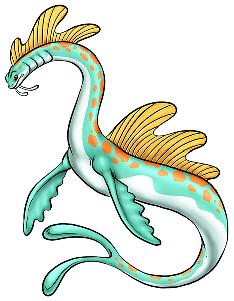 Lauc was part of an initial batch of Rank A Kreatures I created to give Zictroe some competition. Its design is loosely based on a plesiosaur but I heavily embellished it. The gills, barbels and fins are very fishlike; the pectoral fins are from a Humpback Whale; and the forked tail is just made up. Lauc01