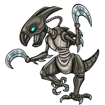 Cyblade's design is based on a mix of a hammer, a pteranodon, a retro-style robot and H.R. Giger's "alien". For a while, I retconned my mechanical Kreatures and Cyblade was a fully organic Kreature called "Sickelarm". I decided to make it a cyborg after I found a way to rationalize them as Kreatures. Cyblade01