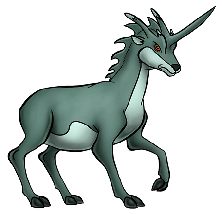 Kastal is based on a unicorn, but more on the old-school variety, which was described as a cantankerous elephant stabbing monster with the features of a horse, a stag and a goat. I stirred in some Qilin for flavour with the horns above its eyes. Kastal01