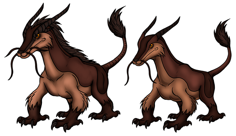 The female Lungiras was my original design for this Kreature, but after being informed it was too plain I created the male. I decided to use them both. Its design is a combination of a Moschops and a Qilin. Lungiras00