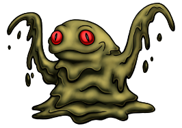 Slimok dates back to the first draft. Originally, it had the power to shapeshift, but I decided to give that ability to Goosprite instead. Now Slimok is just a straight-foreword blob monter. Slimok01