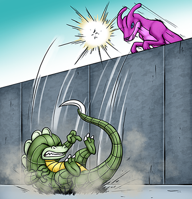 Despite the apparent brutality of Kreature Combat, through submission, ring-out or decision it's entirely possible for a contestant to win without resorting to a KO, or for a low-ranking Kreature to defeat a higher-ranking one. ringout