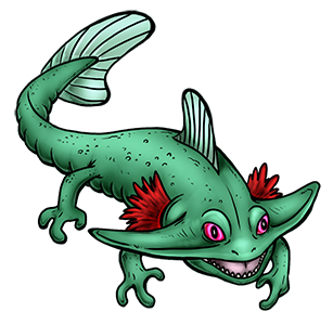 Blarbos' design was inspired largely by the Diplocaulus, an extinct amphibian with a boomerang-shaped head. I also added some embellishments from salamander larvae and fish. blarbos01