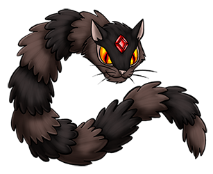 I based Wyrmaou off a sterotypical "black cat" Halloween decoration, embellishing it into something serpentine. It brings to mind the Tatzelwurm, a mythical beast with the head of a cat and the body of a serpent.