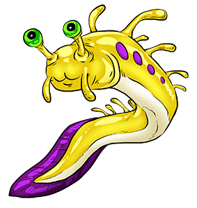 Slorgeel's design combines attributes of banana slugs, moray eels and nudibranchs. Its powers are inspird by coneshells and hagfish.
