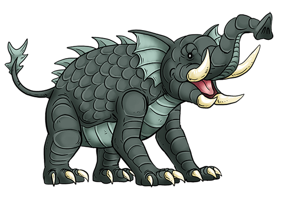 I wanted a pachyderm Kreature, but rather than base mine on the obvious elephant or wooly mammoth I used gomphotherium for inspiration. It also draws influence from tapirs, pangolins, bears and illustrations of elephants from medieval bestiaries.