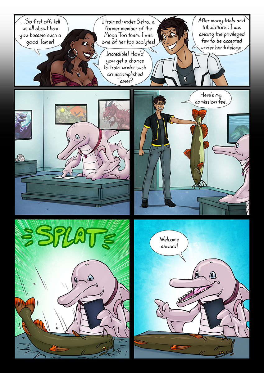 In hindsight a catfish that big would probably be too heavy to pick up with one hand but I don&#039;t feel like redrawing that panel.