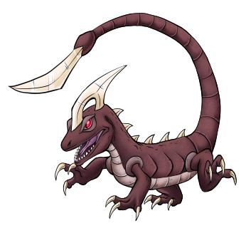 Skewazar is another circa 1999 design I chose to dust off; its original name was "Scorpioguana." Incidentally, the juveniles of certain gecko species mimic scorpions as a threat display. Its cooling behaviour is inspired by Shovel Snouted Lizards.