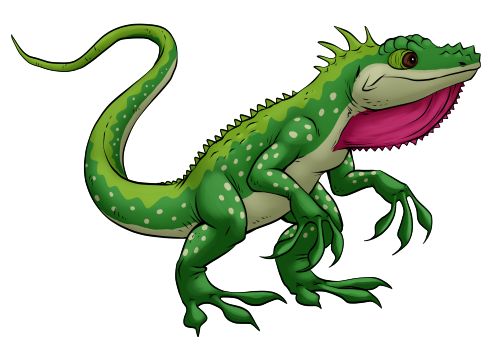I created Dinole to be Geksaur's rival; the Ken to Geksaur's Ryu, so to speak. It combines attributes of Green Anoles and Cuban Knight Anoles.